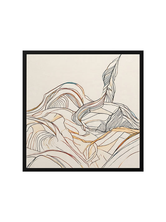 Sunset Over Hills Abstract Canvas Black Frame – Modern Digital Wall Painting