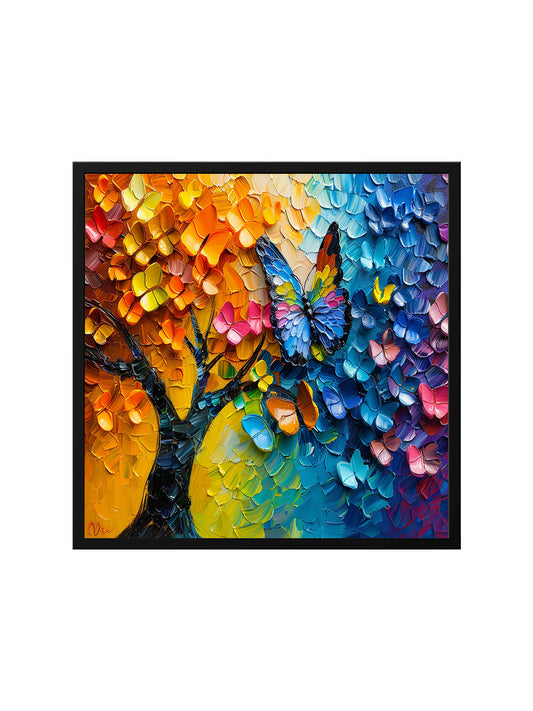Spectrum of Life – Vibrant Butterfly & Nature Canvas Wall Art black Frame Painting