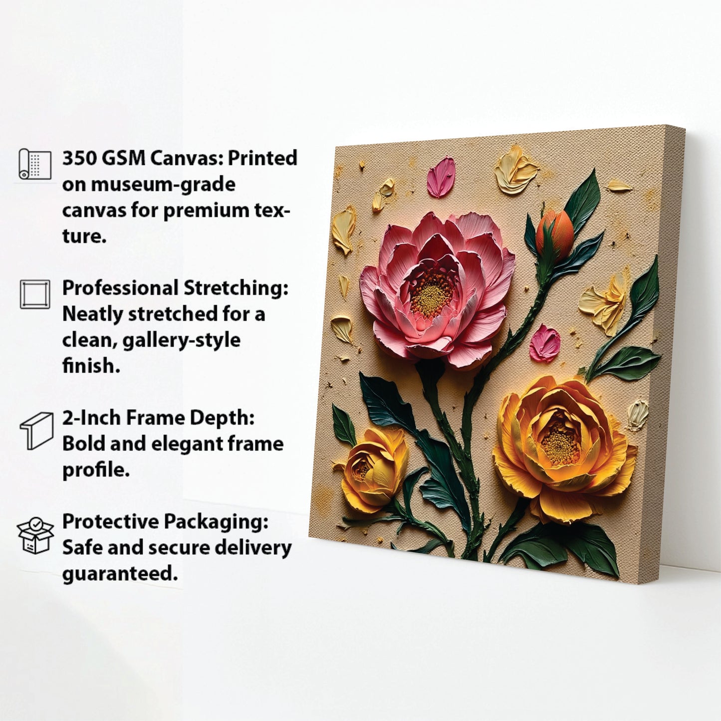Luxury 3D Effect Flower Canvas Stretched Frame Painting – Modern Wall Décor