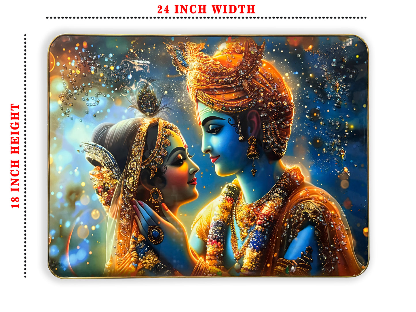 Shimmering Love Divine Radha Krishna Crystal Wall Art Painting
