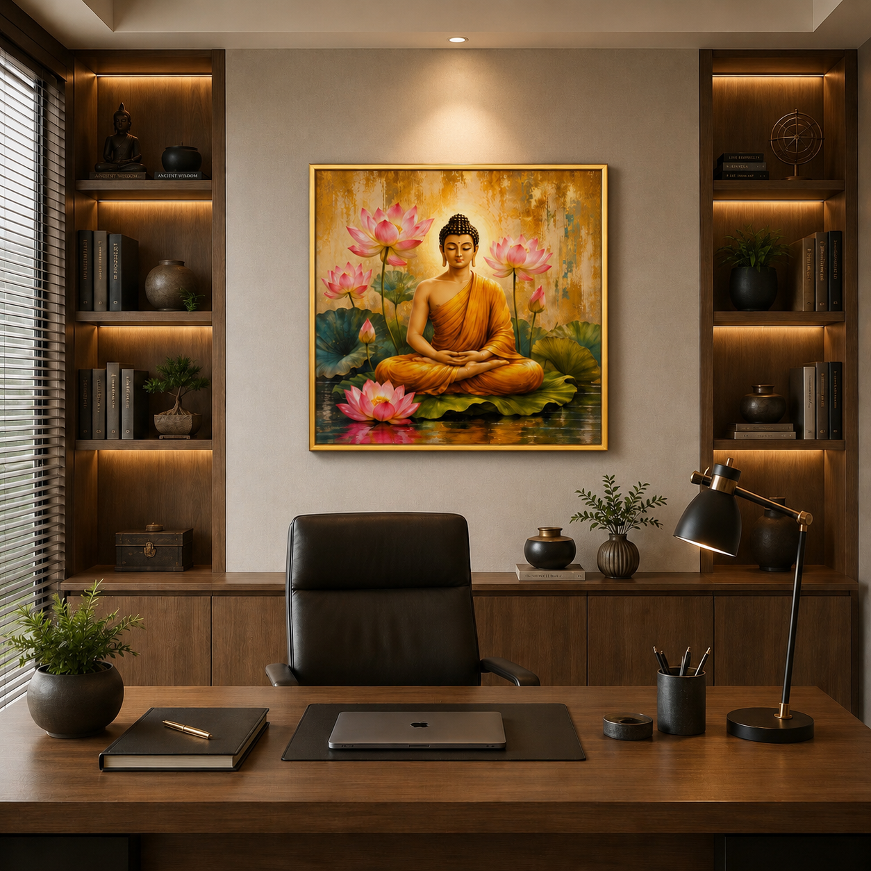 Decor Daddy Meditating Buddha with Lotus Canvas Wall Painting for Living Room, Bedroom & Meditation Room