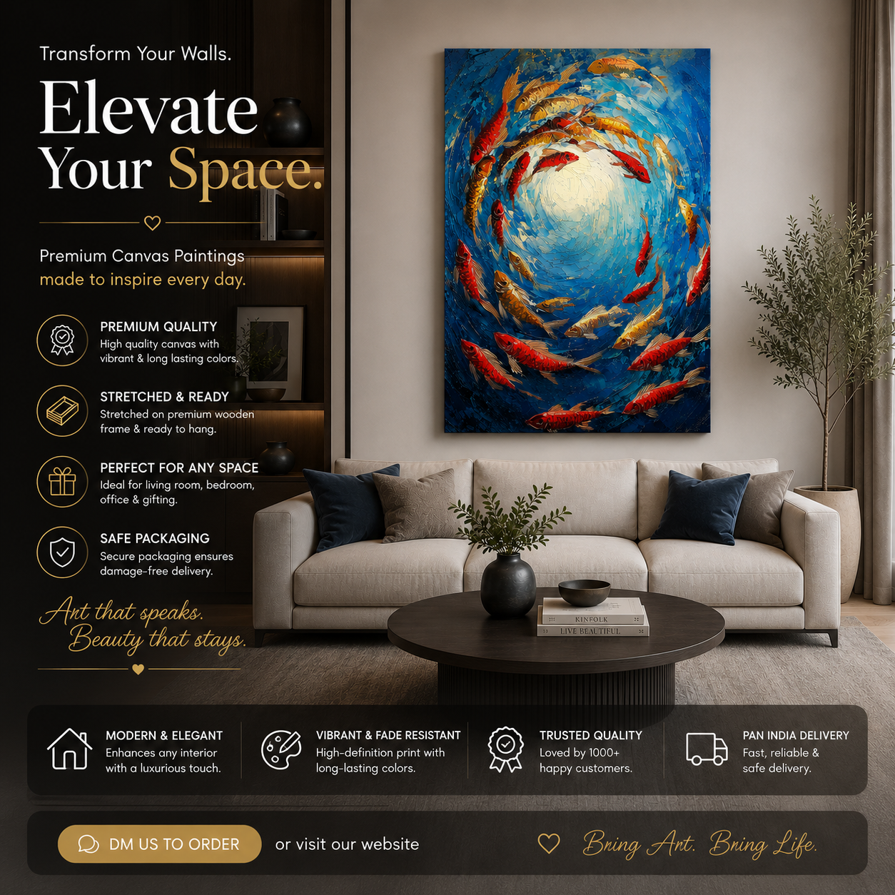 Whirlpool of Koi – Premium Abstract Koi Fish Canvas Wall Painting