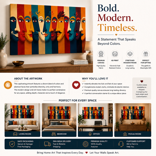 Faces of Harmony – Abstract Colorful Canvas Wall Painting for Modern Home Décor