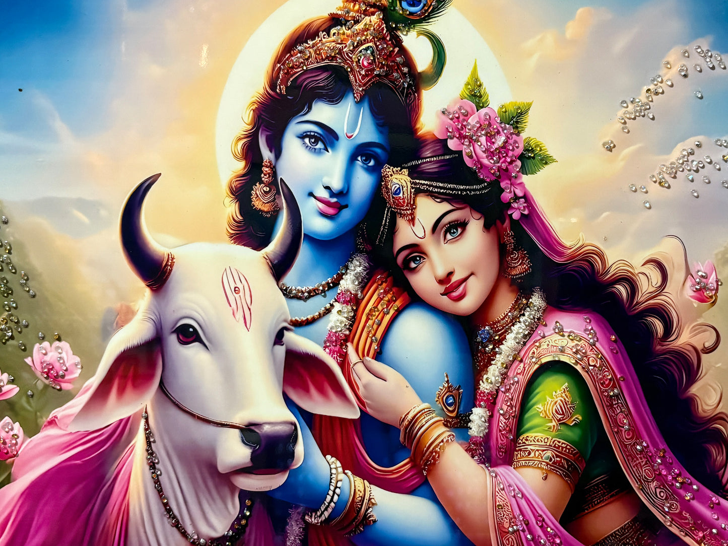 Divine Sparkle of Radha Krishna crystal wall art painting