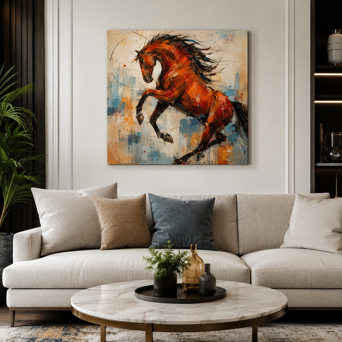 Abstract Red Horse Canvas Wall Art – Modern Running Horse Painting | Premium Canvas Print for Living Room, Bedroom & Office Decor