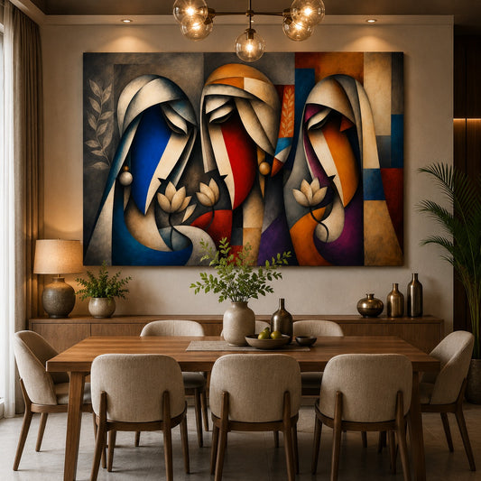 Abstract Divine Harmony – Modern Spiritual Figures Canvas Wall Art