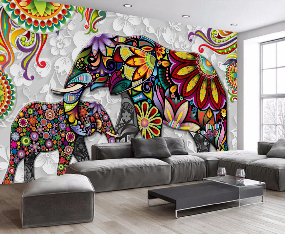 The multicolor elephant wallpaper sticker