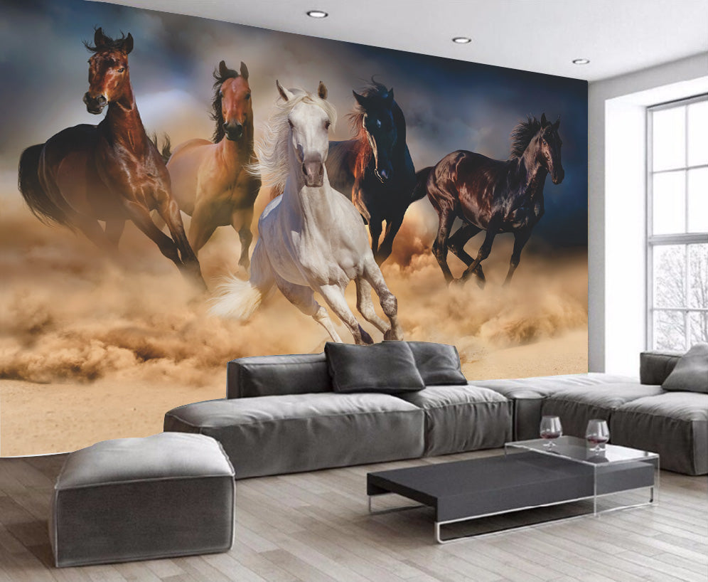 The running five horse wallpaper sticker