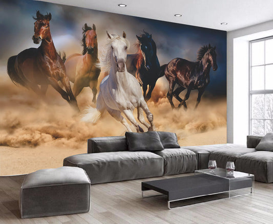 The running five horse wallpaper sticker