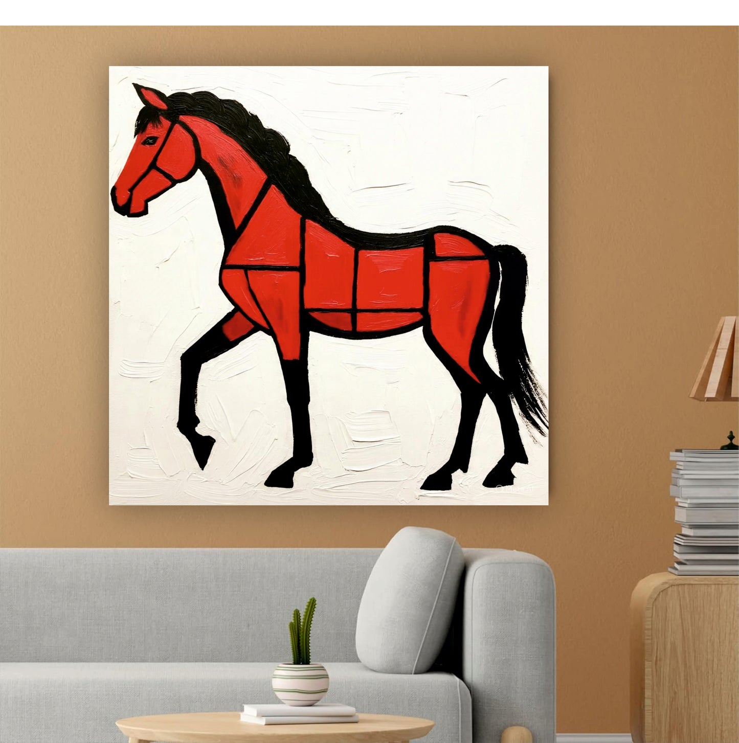 The red horse with white canvas wall art Stretched Frame painting