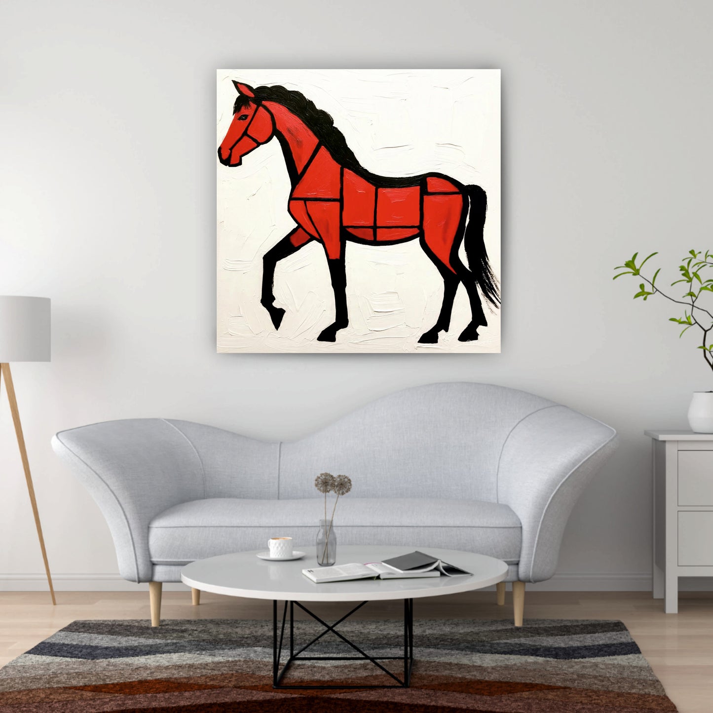 The red horse with white canvas wall art Stretched Frame painting