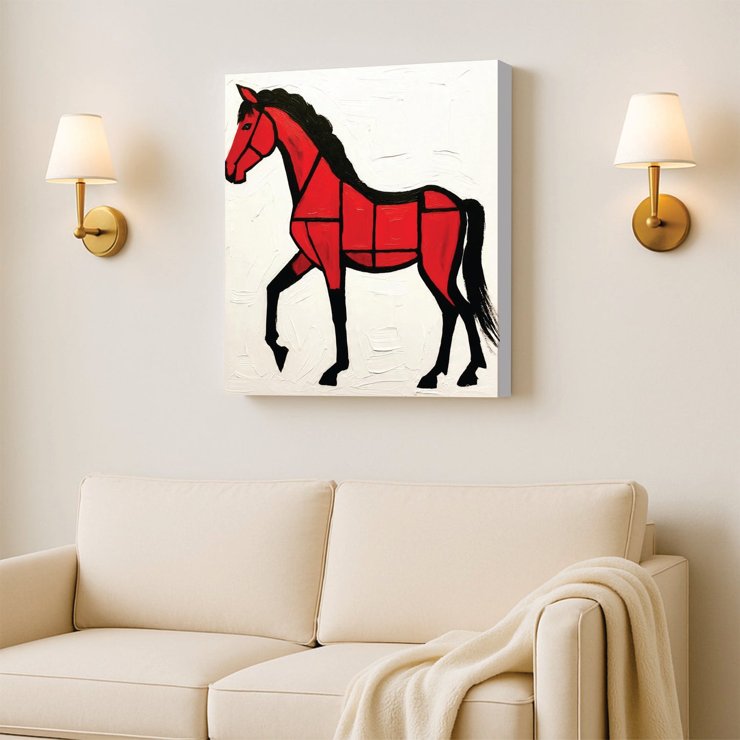 The red horse with white canvas wall art Stretched Frame painting