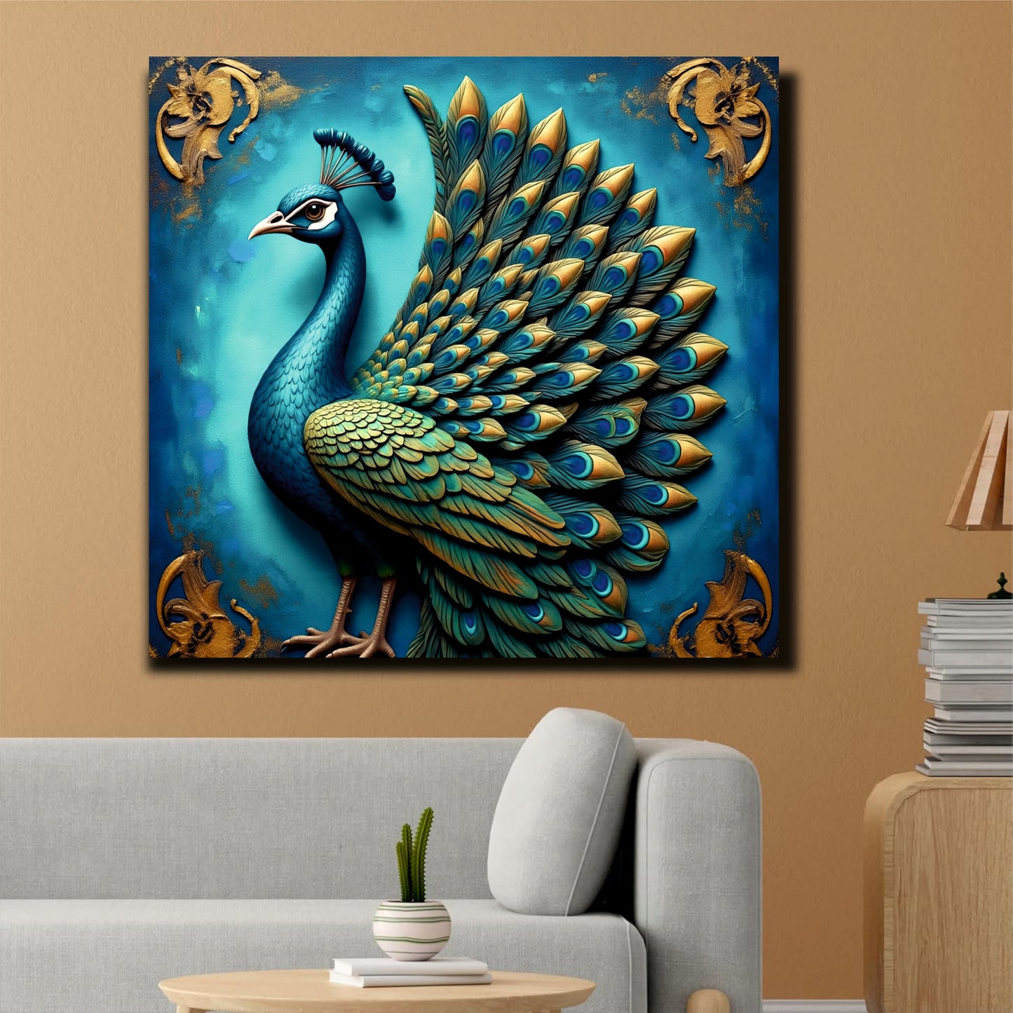 Vibrant Peacock Wall Décor for Modern Homes Canvas Wall Art Stretched Frame Painting