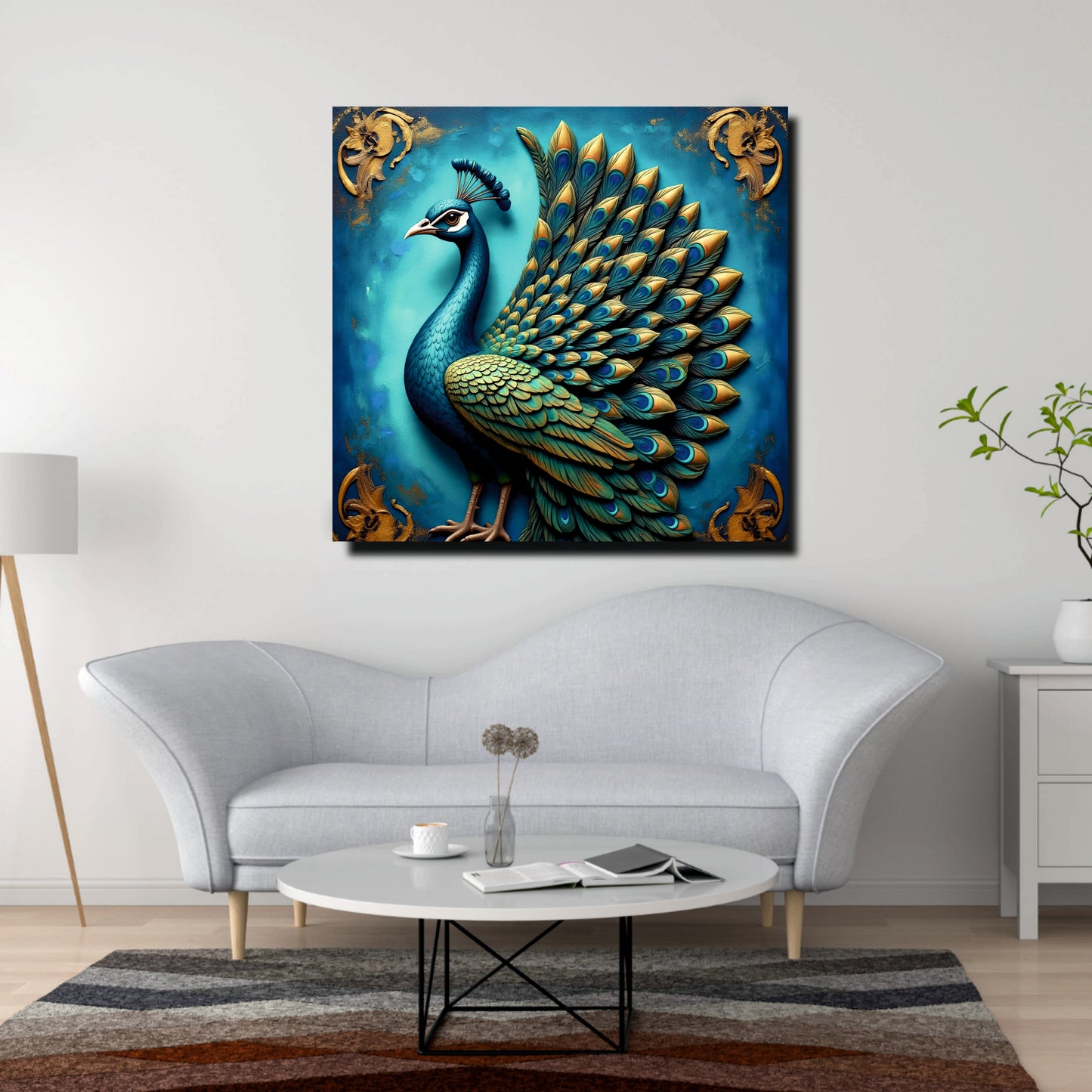 Vibrant Peacock Wall Décor for Modern Homes Canvas Wall Art Stretched Frame Painting