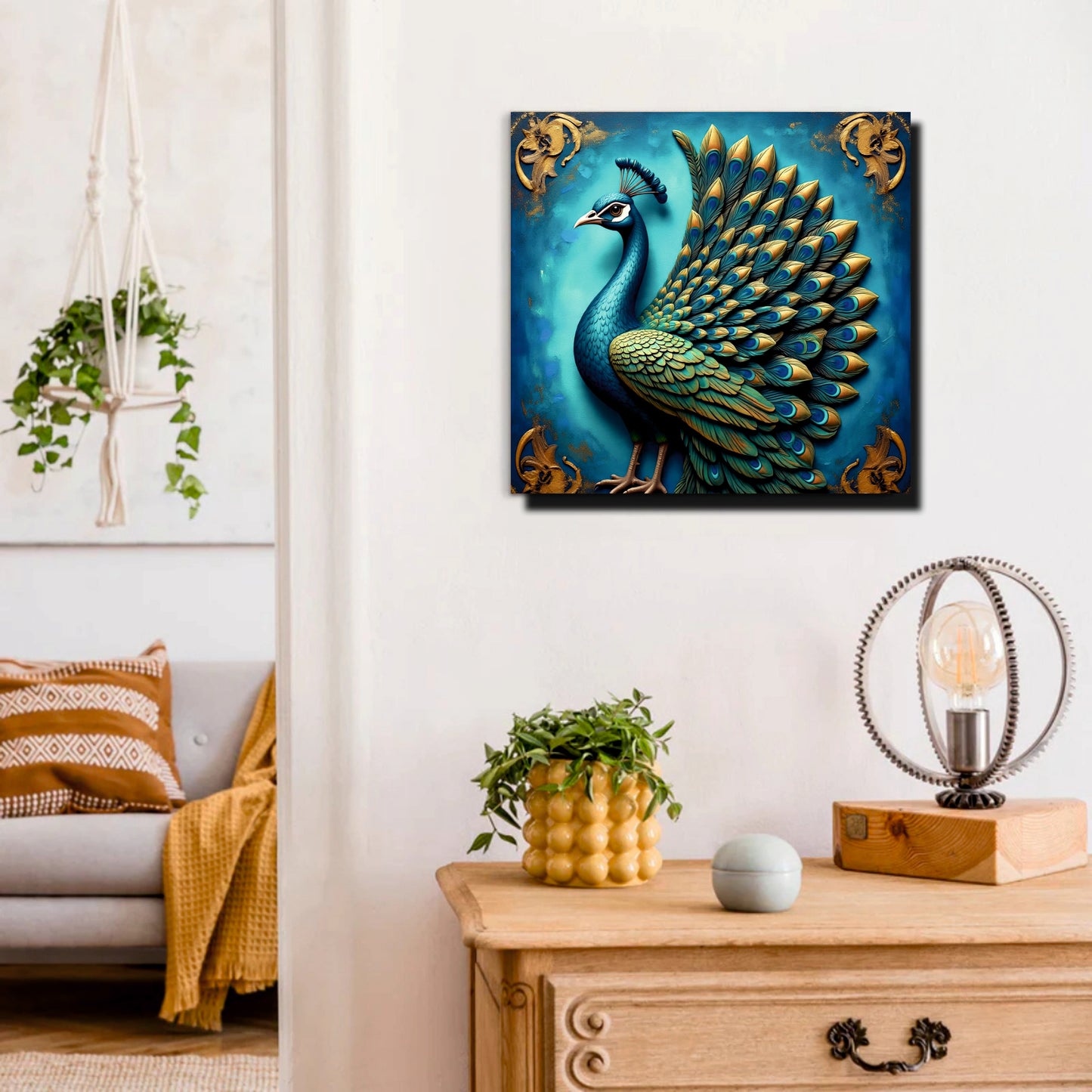 Vibrant Peacock Wall Décor for Modern Homes Canvas Wall Art Stretched Frame Painting