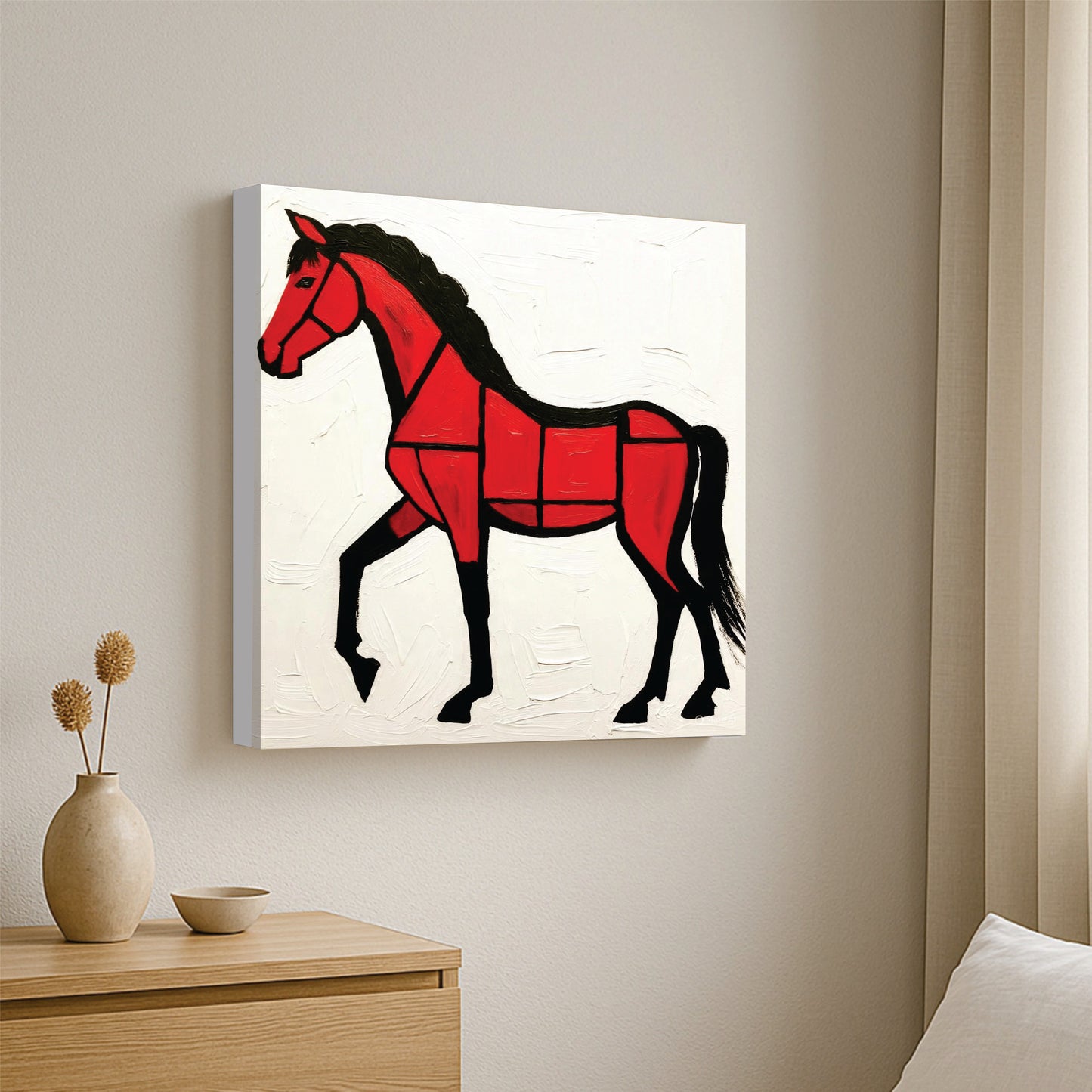 The red horse with white canvas wall art Stretched Frame painting