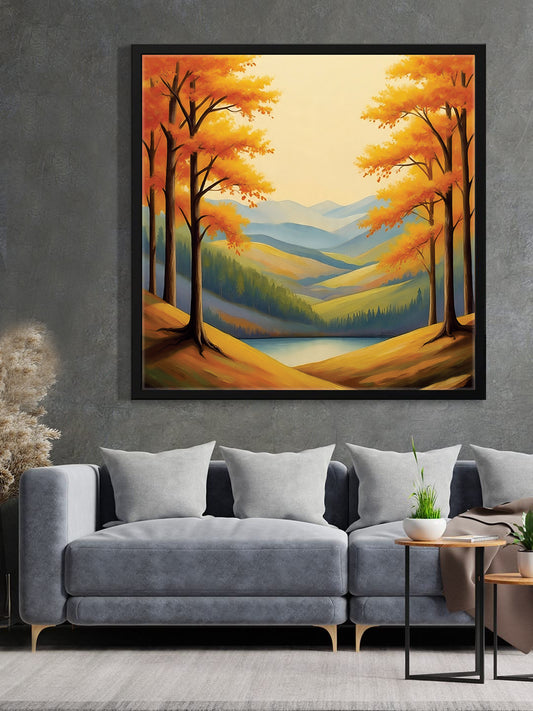 Evergreen Escape – Living Room Canvas Wall Art Black Frame Painting