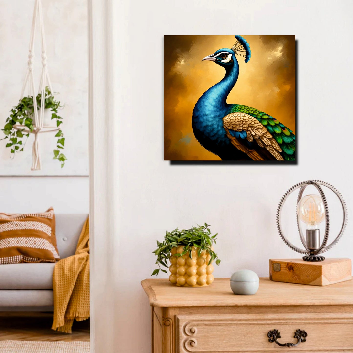 Prosperity & Charm – Peacock Canvas Art Canvas Wall Art Stretched Frame Painting