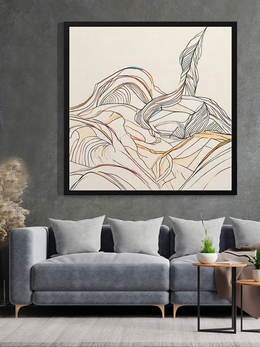 Sunset Over Hills Abstract Canvas Black Frame – Modern Digital Wall Painting