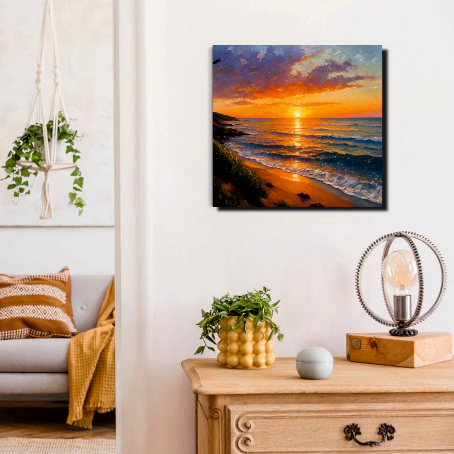 Golden Dusk Studio Canvas Wall Art Stretched Frame Painting