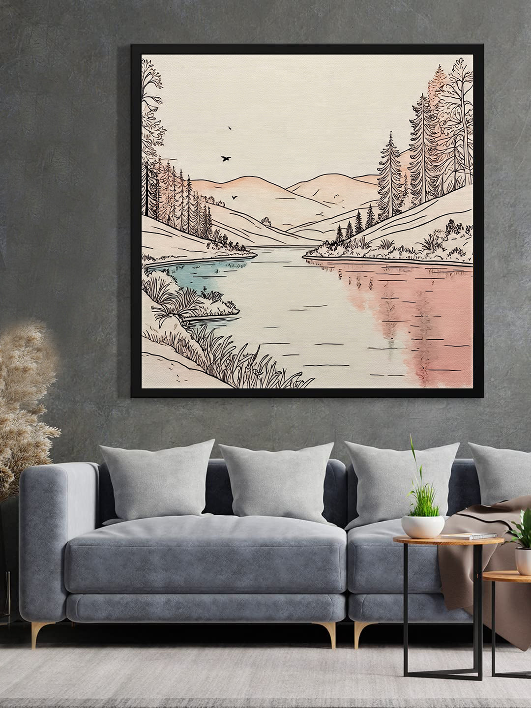 Scenic Abstract Canvas Wall Art Black Frame – Vibrant Nature-Inspired Painting