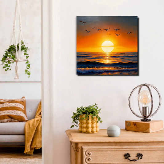 Golden Horizon Canvas Wall Art Stretched Frame Painting