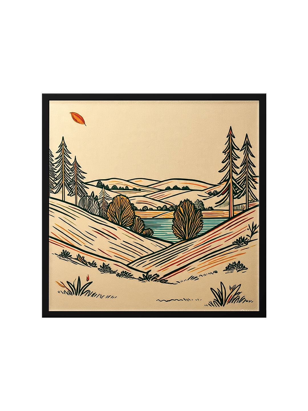 Modern Horizon Digital Canvas Black Frame – Minimal Landscape Wall Décor