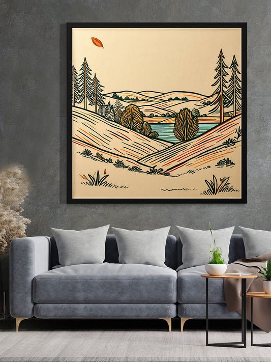 Modern Horizon Digital Canvas Black Frame – Minimal Landscape Wall Décor