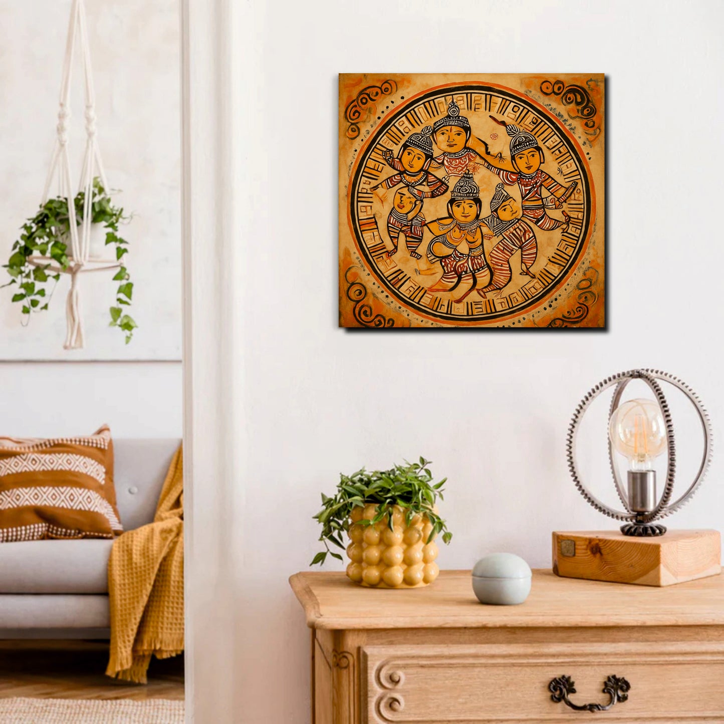 Forest Tribe Storytelling Canvas Wall Art Stretched Frame Painting