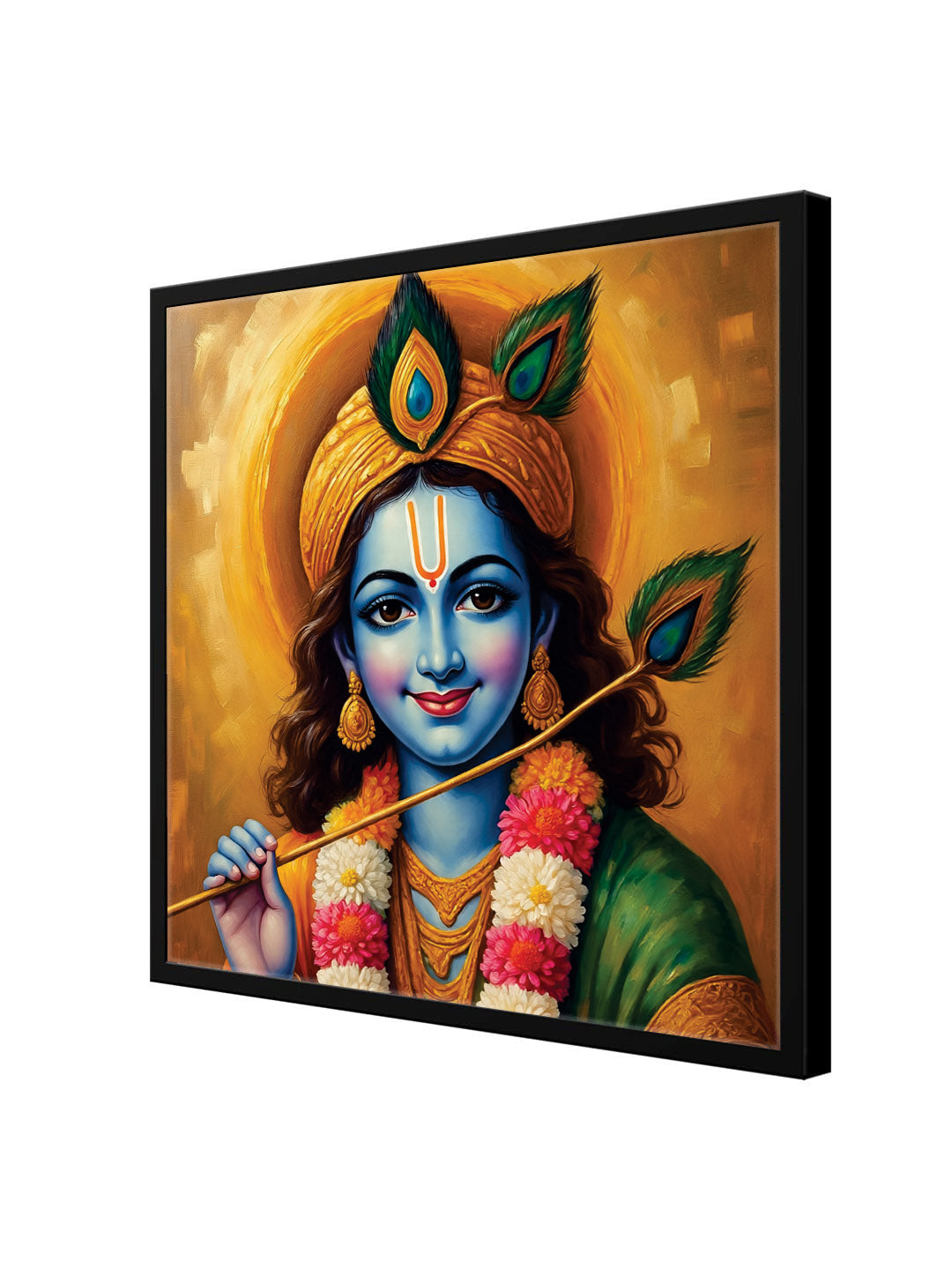 Shri Krishna Digital Canvas Black Frame Painting – Vibrant Devotional Wall Décor