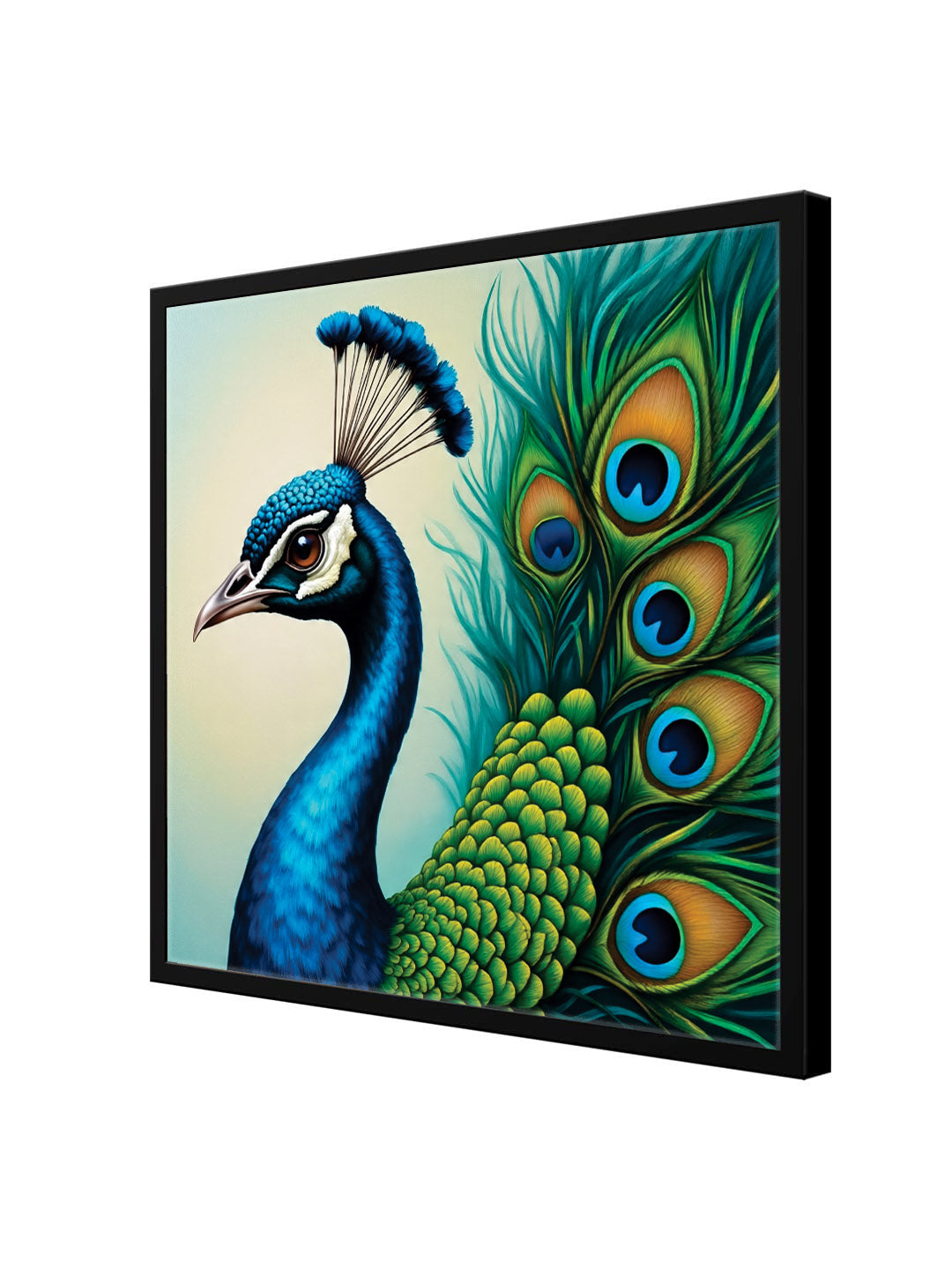 Majestic Beauty – Peacock Canvas Wall Art Black Frame Painting