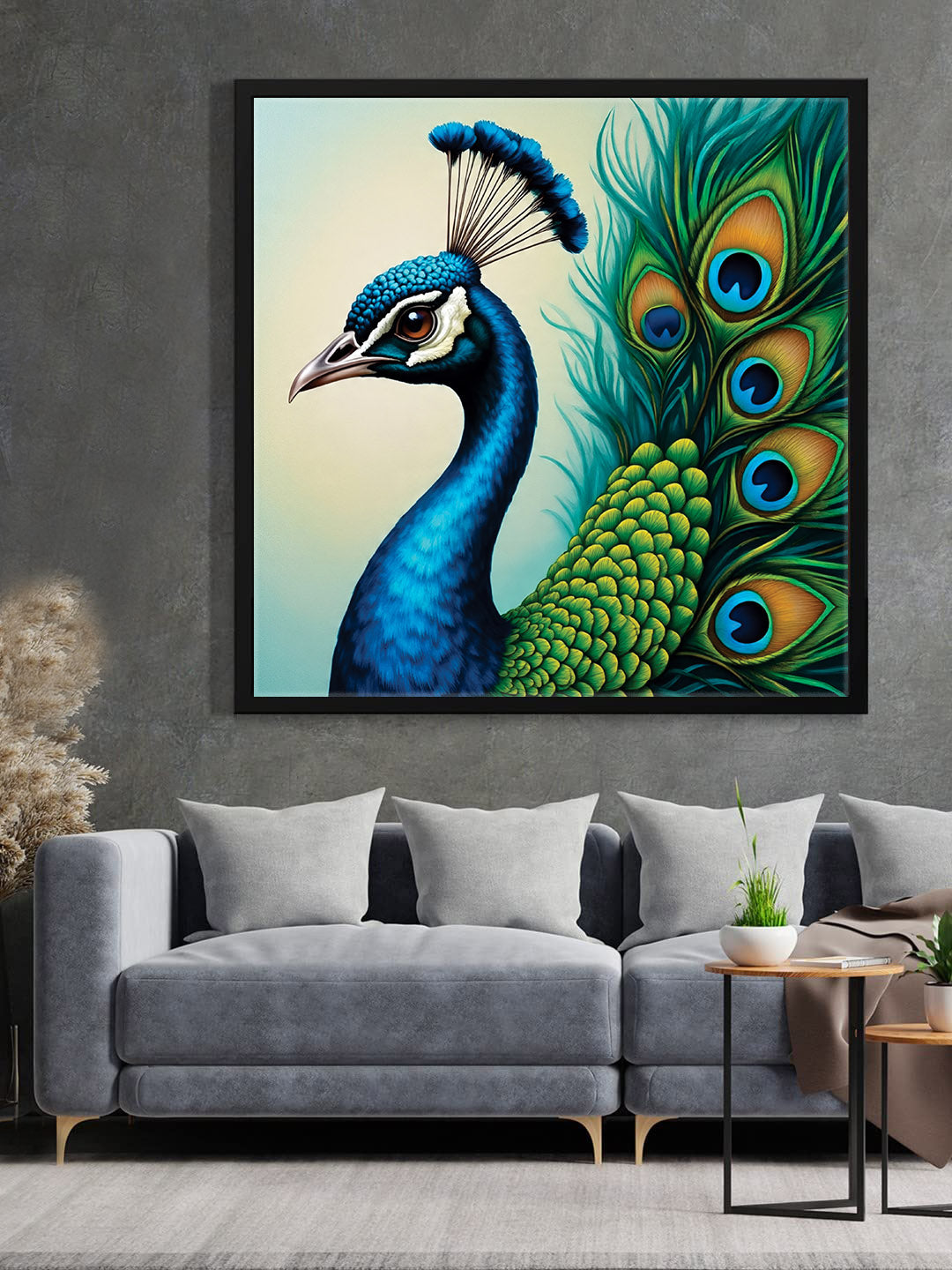 Majestic Beauty – Peacock Canvas Wall Art Black Frame Painting