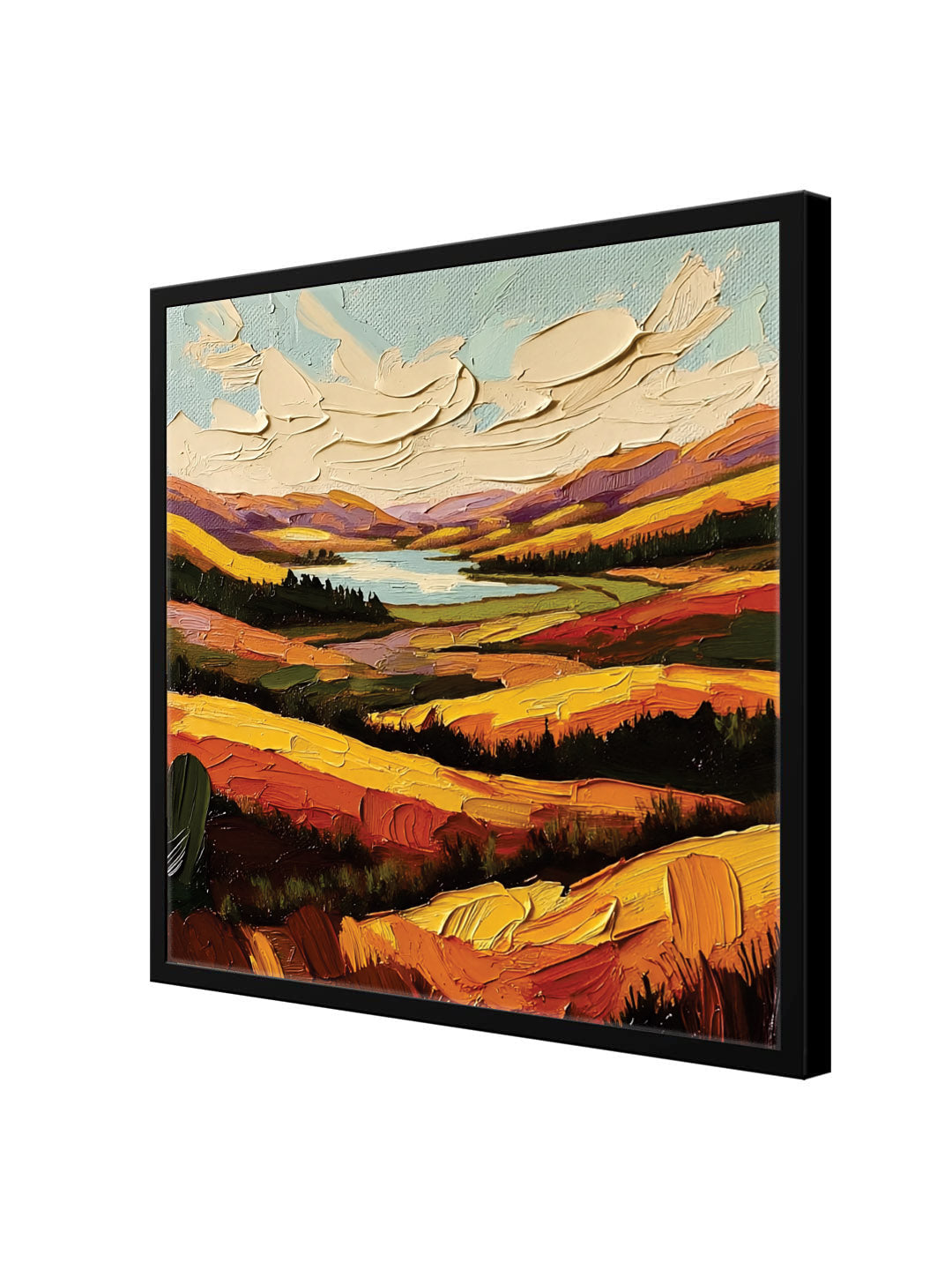 Sun-Kissed Mountain Canvas Black Frame Art – Bright & Lively Wall Décor
