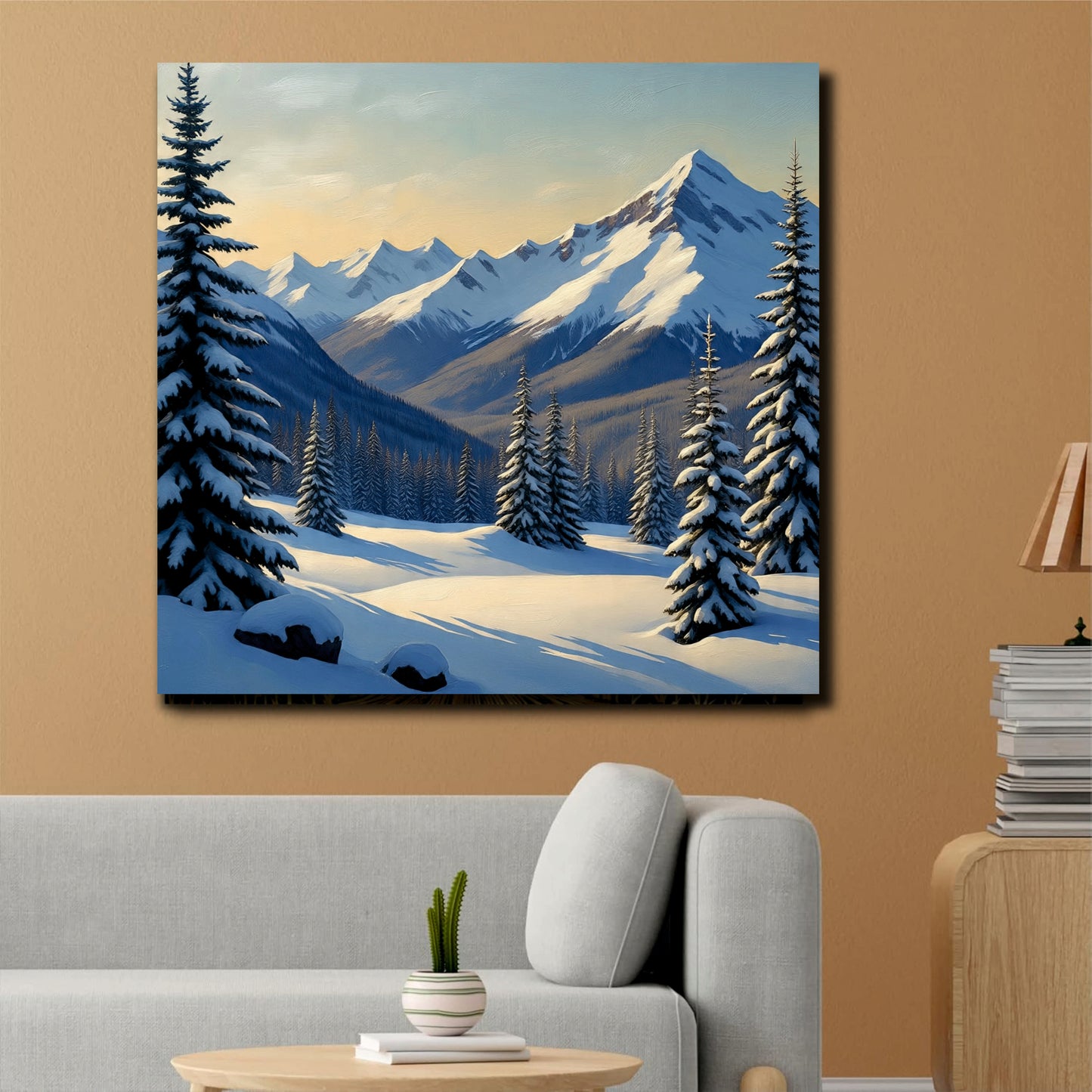 Golden Fields & Mountain Sunrise Canvas Stretched Frame – Nature Wall Art