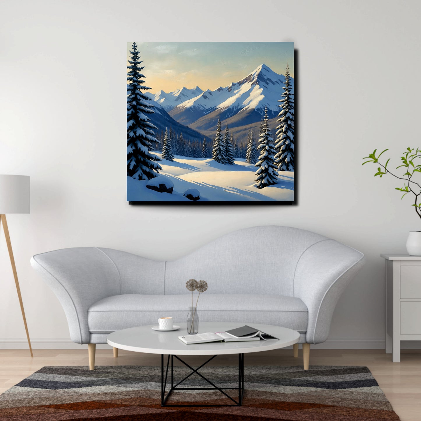 Golden Fields & Mountain Sunrise Canvas Stretched Frame – Nature Wall Art