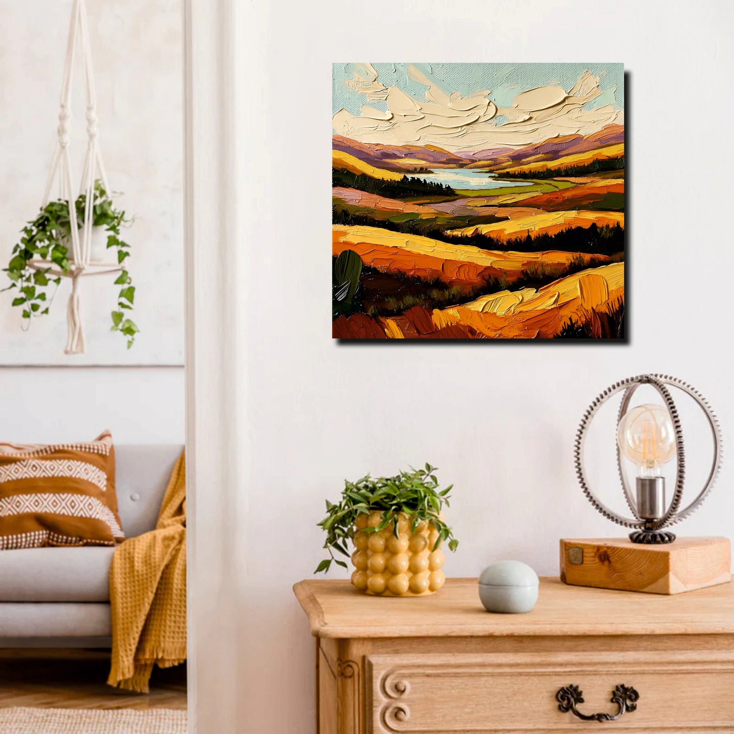 Sun-Kissed Mountain Canvas Stretched Frame Art – Bright & Lively Wall Décor