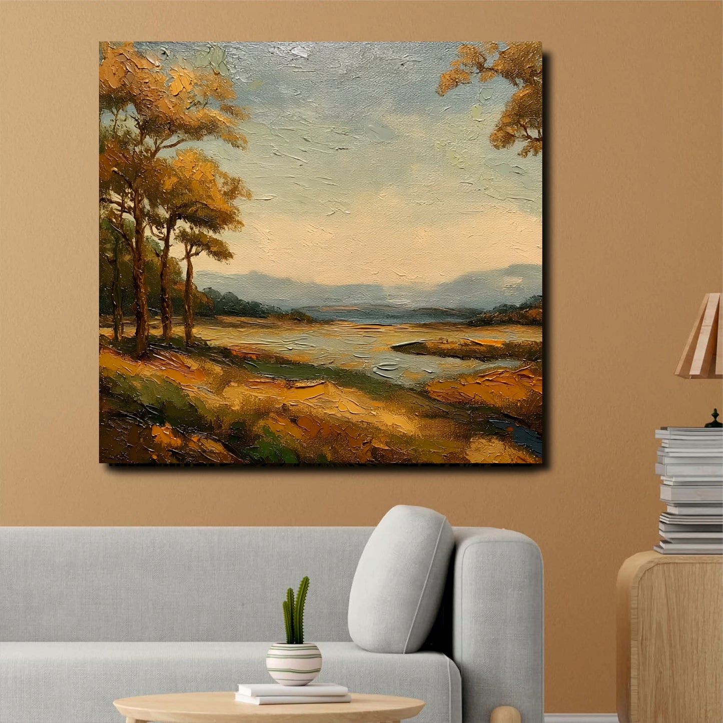 Sunrise Over Hills Canvas Stretched Frame Painting – Scenic Landscape Wall Art