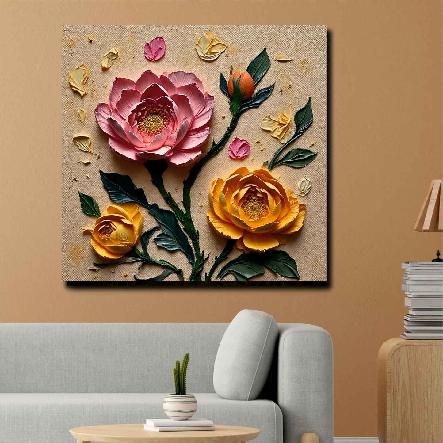 Luxury 3D Effect Flower Canvas Stretched Frame Painting – Modern Wall Décor