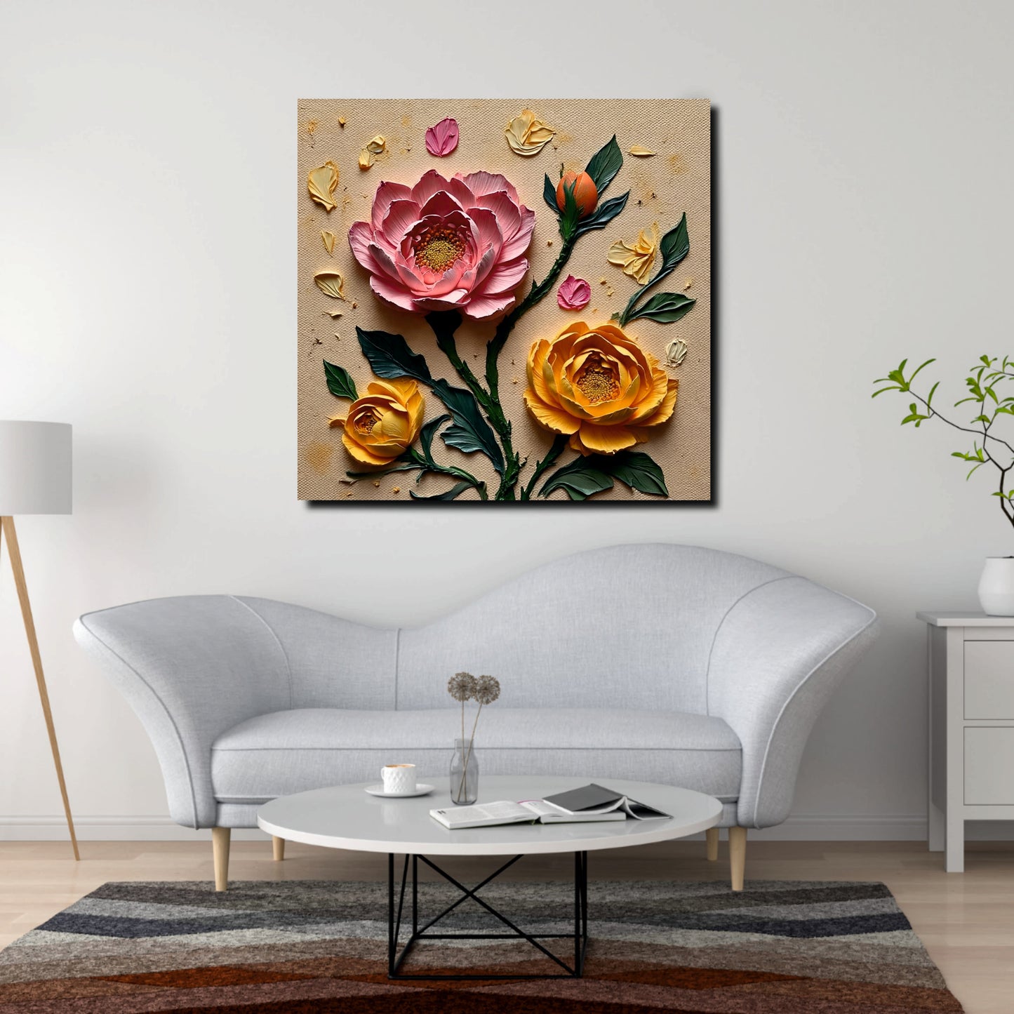 Luxury 3D Effect Flower Canvas Stretched Frame Painting – Modern Wall Décor
