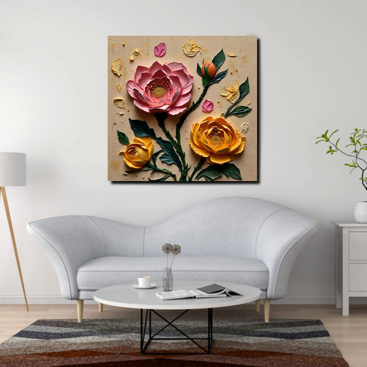 Luxury 3D Effect Flower Canvas Stretched Frame Painting – Modern Wall Décor