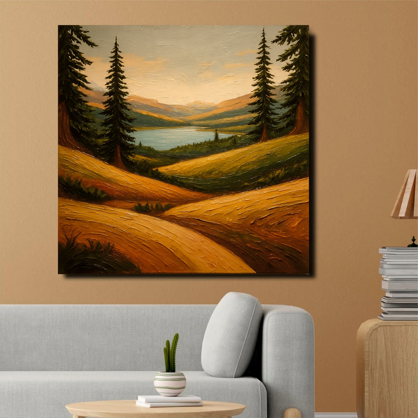 Tranquil Mountain Sunrise Canvas Wall Art Stretched Frame – Scenic Home Accent