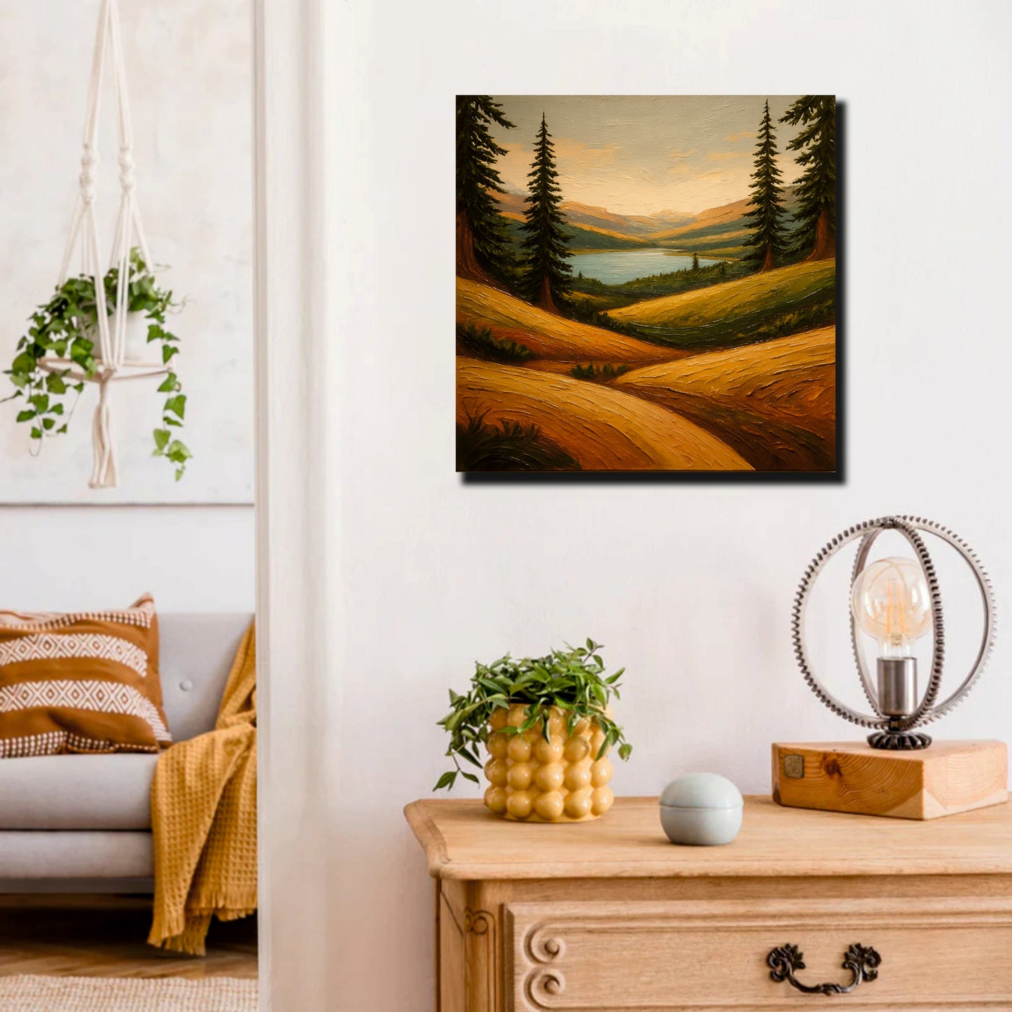 Tranquil Mountain Sunrise Canvas Wall Art Stretched Frame – Scenic Home Accent