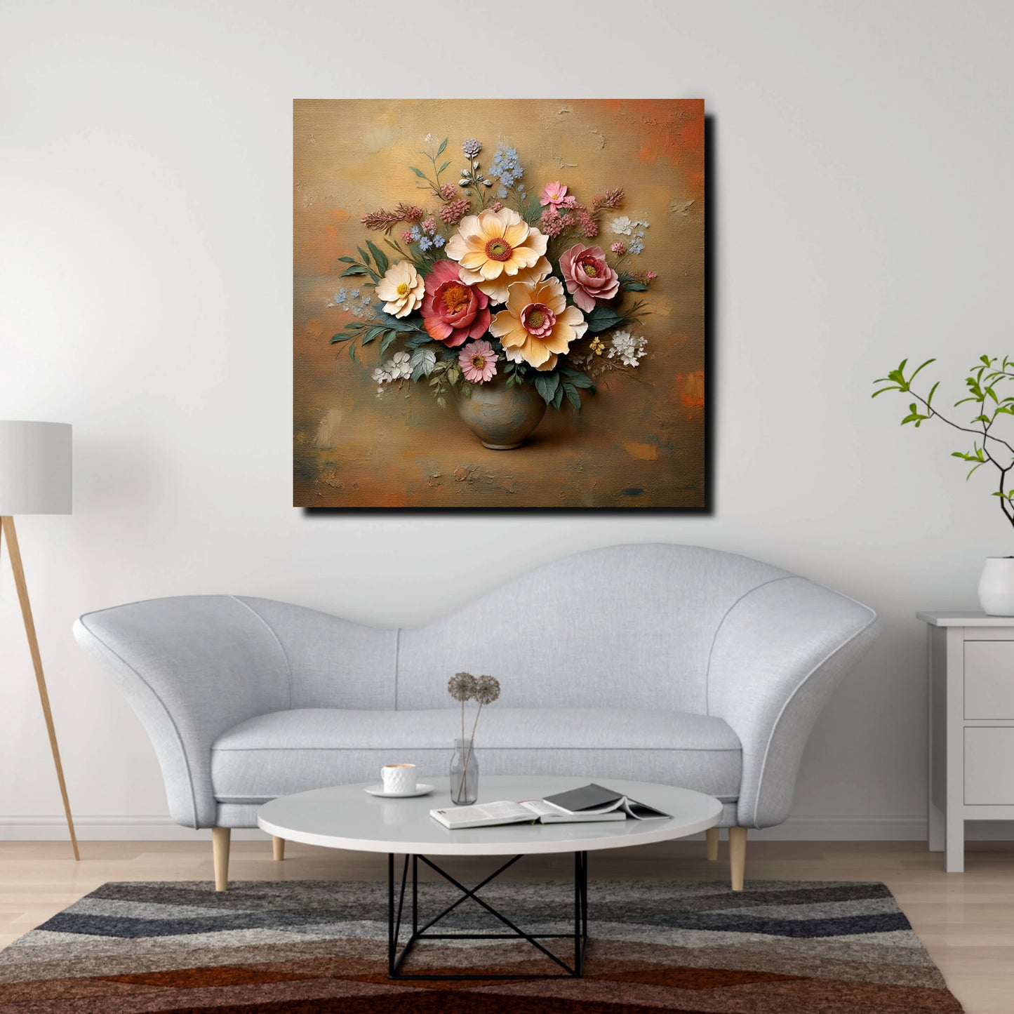 Rustic Floral Texture Canvas Stretched Frame Wall Decor – Handcrafted Artistic Painting