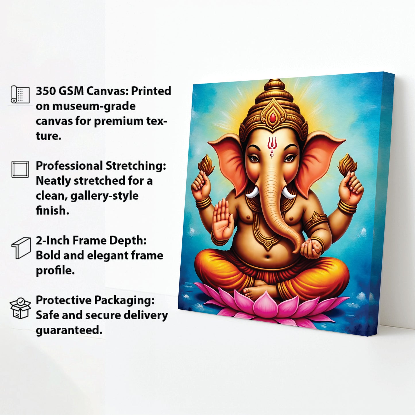 Divine Remover of Obstacles — Ganesha Illuminates Your Path Canvas Wall Art Stretched Frame Paiting