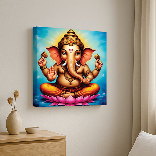 Divine Remover of Obstacles — Ganesha Illuminates Your Path Canvas Wall Art Stretched Frame Paiting