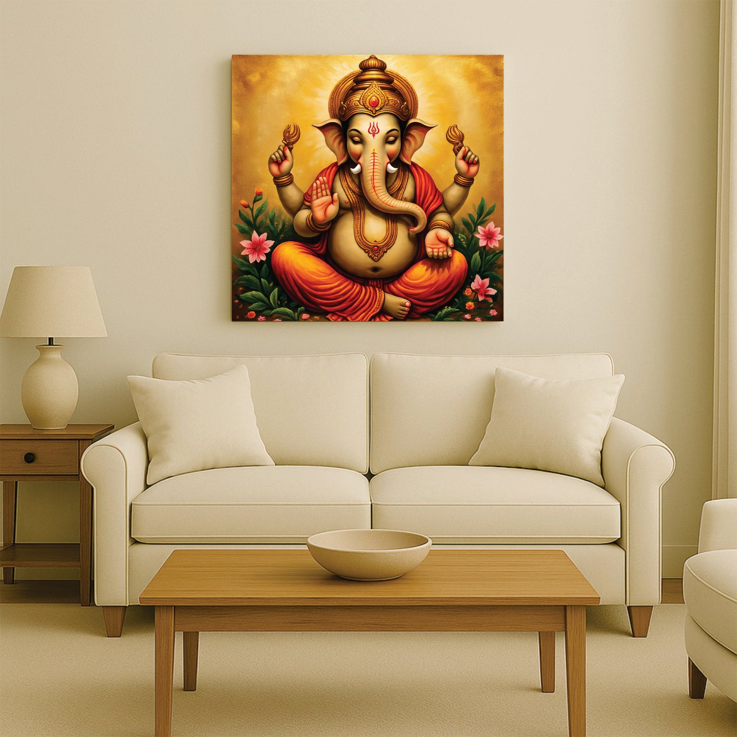 Sacred Beginnings Begin With Ganesha's Blessing Canvas Wall Art Stretched Frame Painting