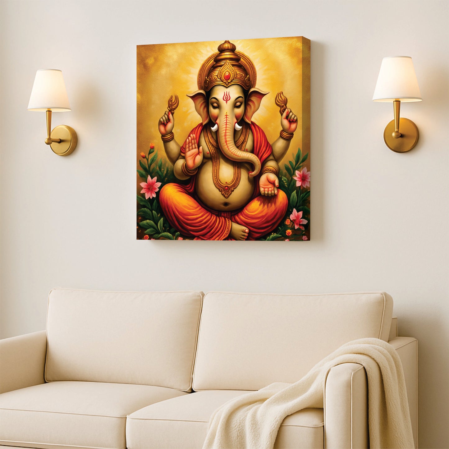 Sacred Beginnings Begin With Ganesha's Blessing Canvas Wall Art Stretched Frame Painting