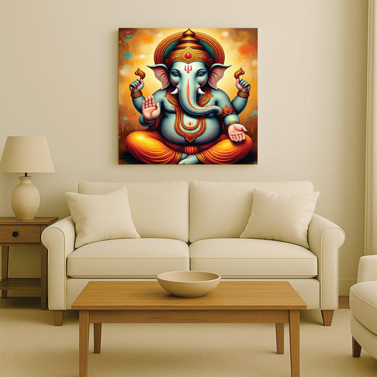 Grace Personified — Ganesha’s Presence Brings Peace and Prosperity Canvas Wall Art Stretched Frame Painting