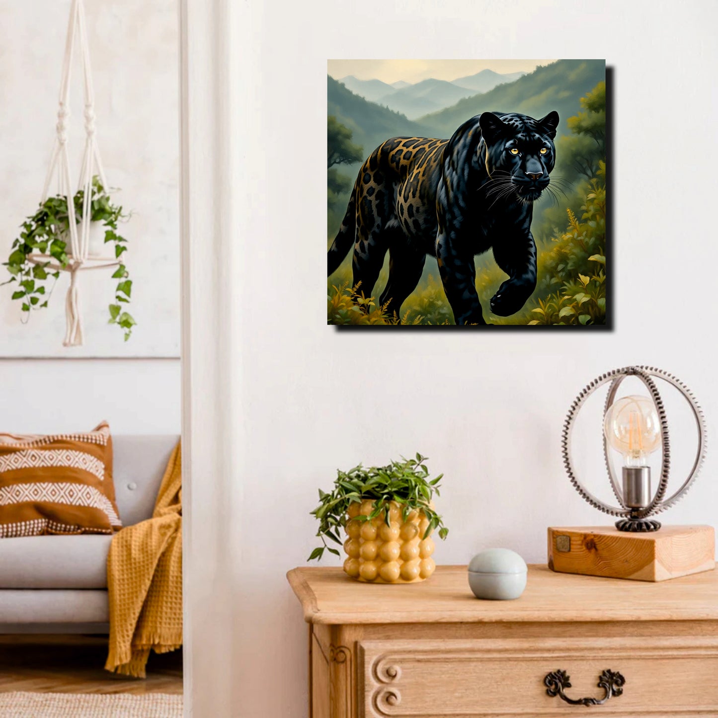 Majestic Black Panther Canvas Wall Art Stretched Frame Painting