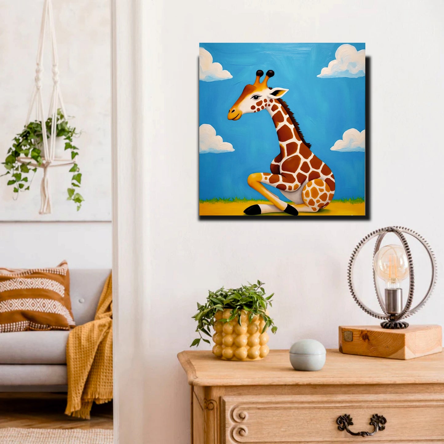 Adorable Giraffe Canvas Wall Art Stretched Frame Painting